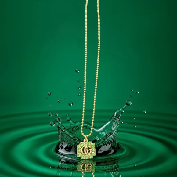 Gucci Gold-Tone up cycled GG Pendant Necklace with Green Crystals - Picture 3 of 5